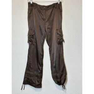 Vtg Y2K Express Sz 10 Brown Shiny Satin Cargo Pant Wide Leg Streetwear Skater 33